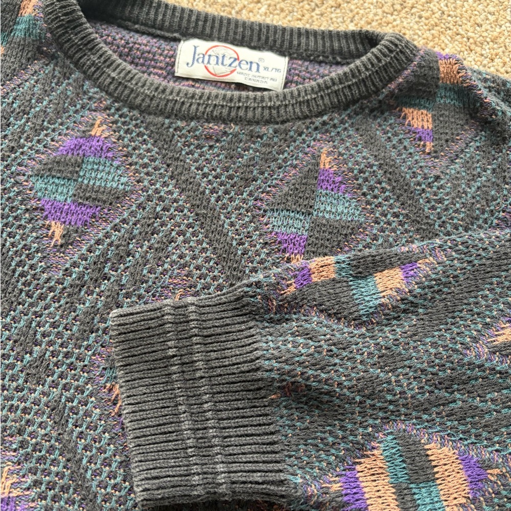 Jantzen Retro Multicolor Knit Crewneck Grandpa Sweater Size XL